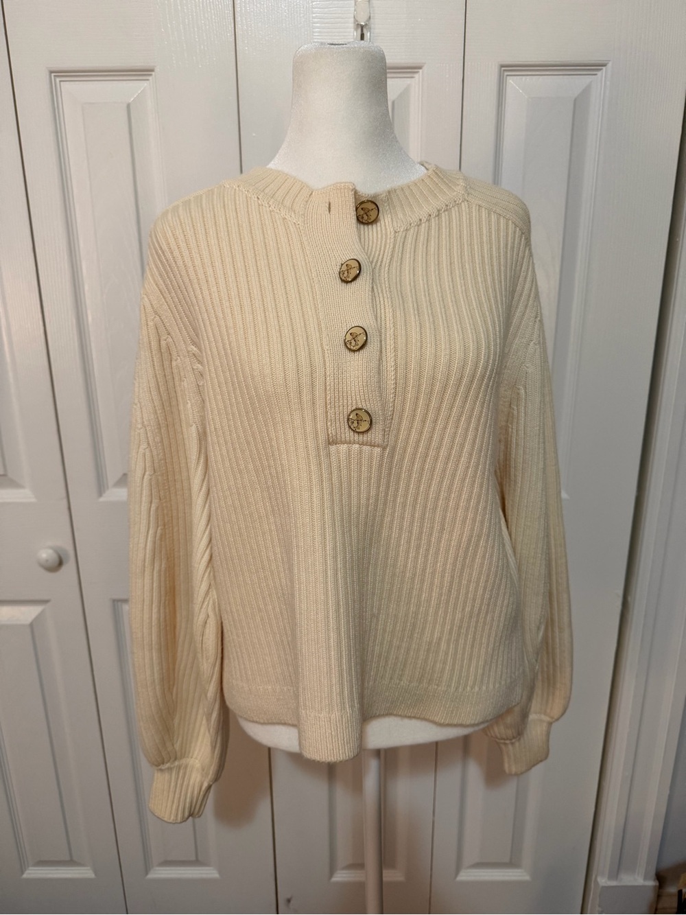 Oscar De La Renta Knit Chunky Sweater 100% Wool Cream Size Medium